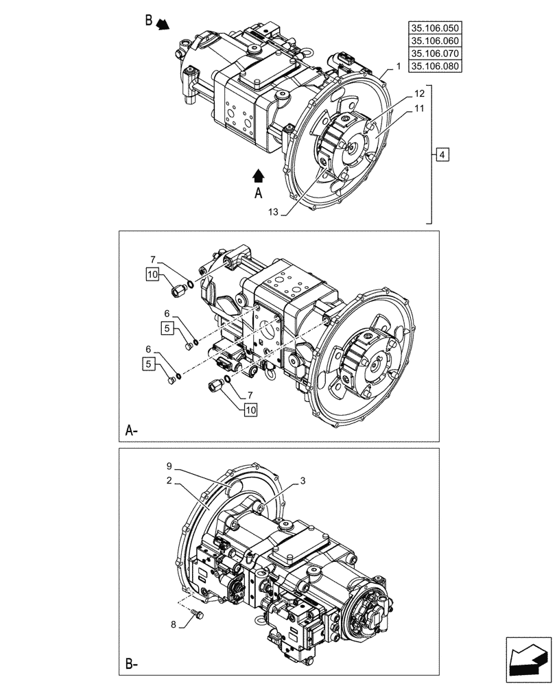 Схема запчастей Case CX245D SR LC - (35.106.040) - VARIABLE DELIVERY HYDRAULIC PUMP (35) - HYDRAULIC SYSTEMS
