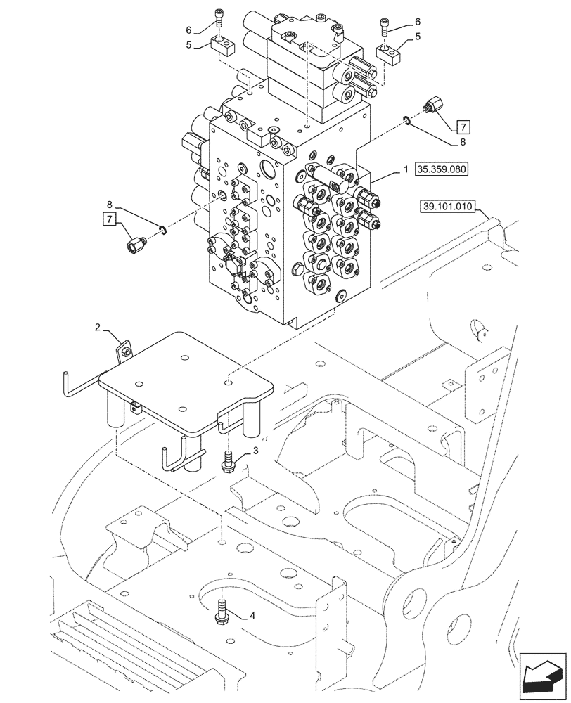 Схема запчастей Case CX245D - (35.359.070) - VAR - 461863 - CONTROL VALVE, MOUNTING, BRACKET, CLAMSHELL BUCKET, ROTATION, W/ ELECTRICAL PROPORTIONAL CONTROL (35) - HYDRAULIC SYSTEMS