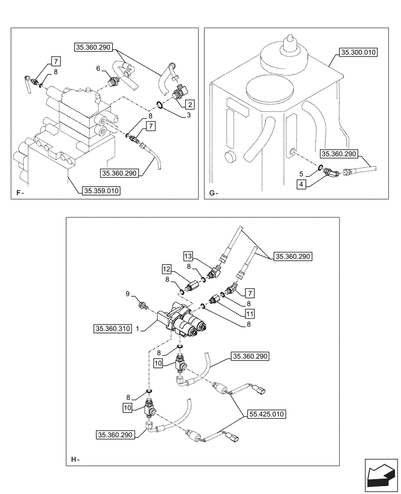 Схема запчастей Case CX245D SR LC - (35.360.300) - VAR - 461863 - HYDRAULIC LINE, CLAMSHELL BUCKET, ROTATION, W/ ELECTRICAL PROPORTIONAL CONTROL (35) - HYDRAULIC SYSTEMS