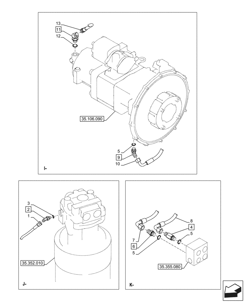 Схема запчастей Case CX245D SR LC - (35.357.040) - PILOT, LINES (35) - HYDRAULIC SYSTEMS