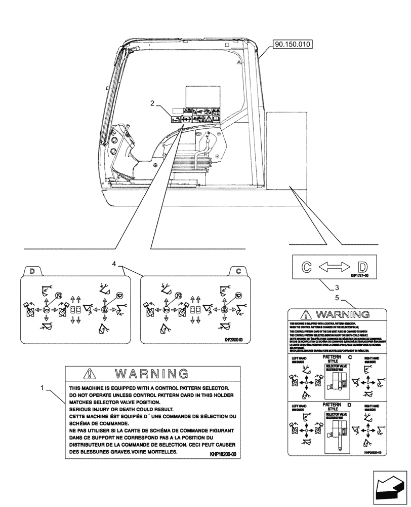 Схема запчастей Case CX245D - (90.108.350) - VAR - 461558 - DECAL, CONTROL PATTERN SELECTION (90) - PLATFORM, CAB, BODYWORK AND DECALS