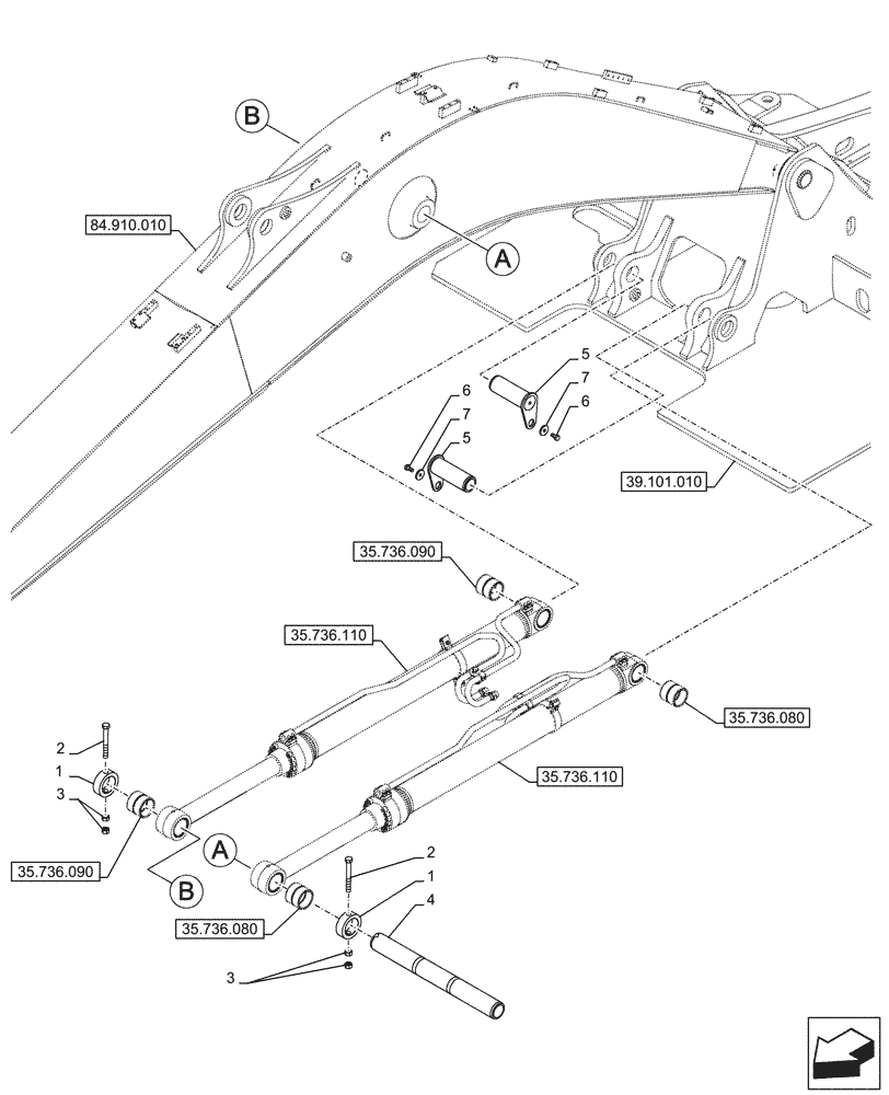 Схема запчастей Case CX245D - (84.910.020) - VAR - 481858 - BOOM, CYLINDER, PIN (84) - BOOMS, DIPPERS & BUCKETS