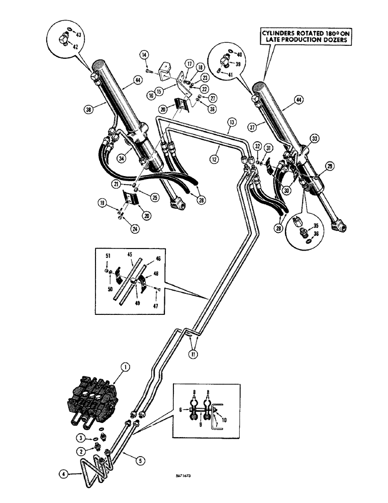 Схема запчастей Case 1150 - (180) - DOZER LIFT HYDRAULICS, USED ON DOZERS WITH 5 ROLLER TRACK (07) - HYDRAULIC SYSTEM