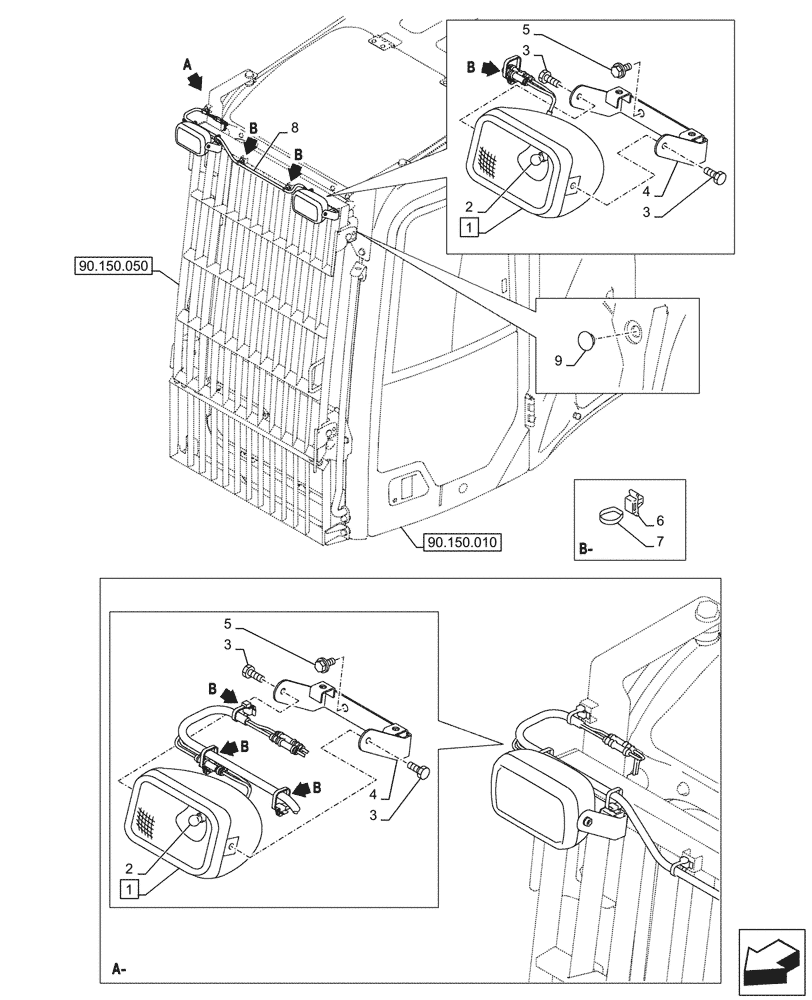 Схема запчастей Case CX245D - (55.514.020) - VAR - 488040 - WORKING LIGHT, CAB (55) - ELECTRICAL SYSTEMS