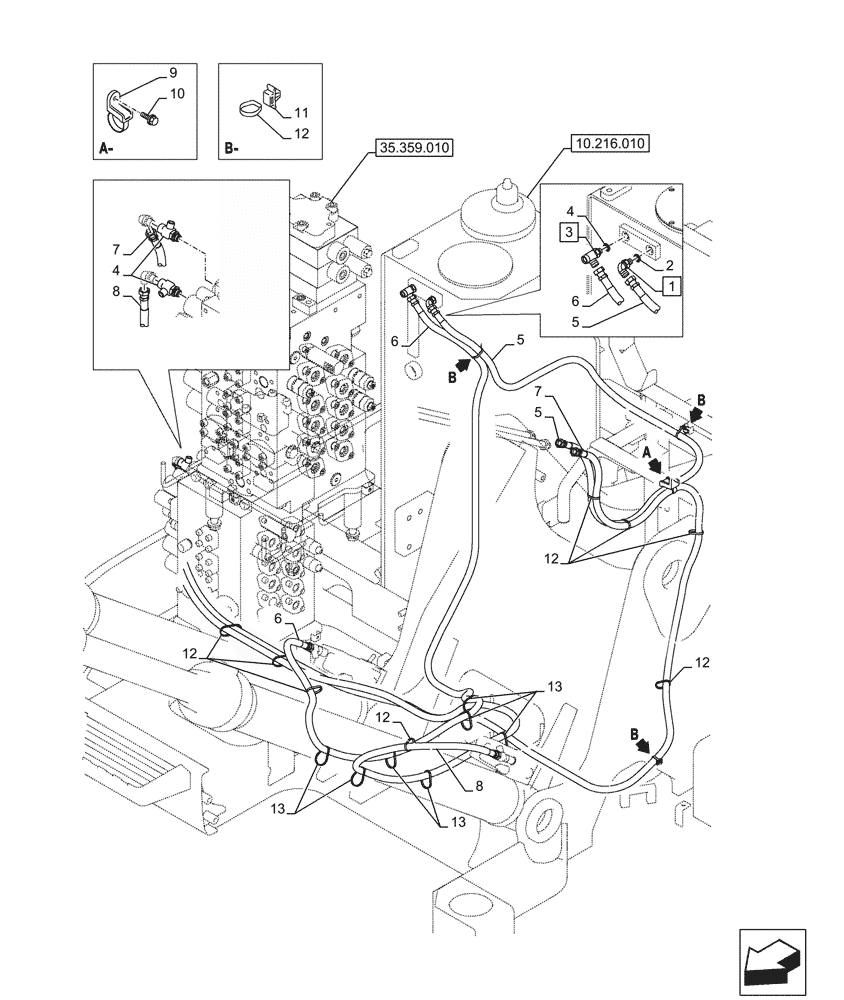 Схема запчастей Case CX245D SR LC - (35.736.100) - VAR - 481064 - JOYSTICK, HYDRAULIC LINE, CONTROL VALVE (35) - HYDRAULIC SYSTEMS