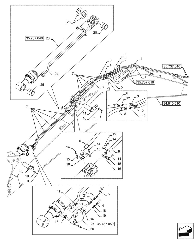 Схема запчастей Case CX245D SR LC - (35.737.030) - VAR - 481064 - ARM, LIFT, CYLINDER, SAFETY VALVE (35) - HYDRAULIC SYSTEMS