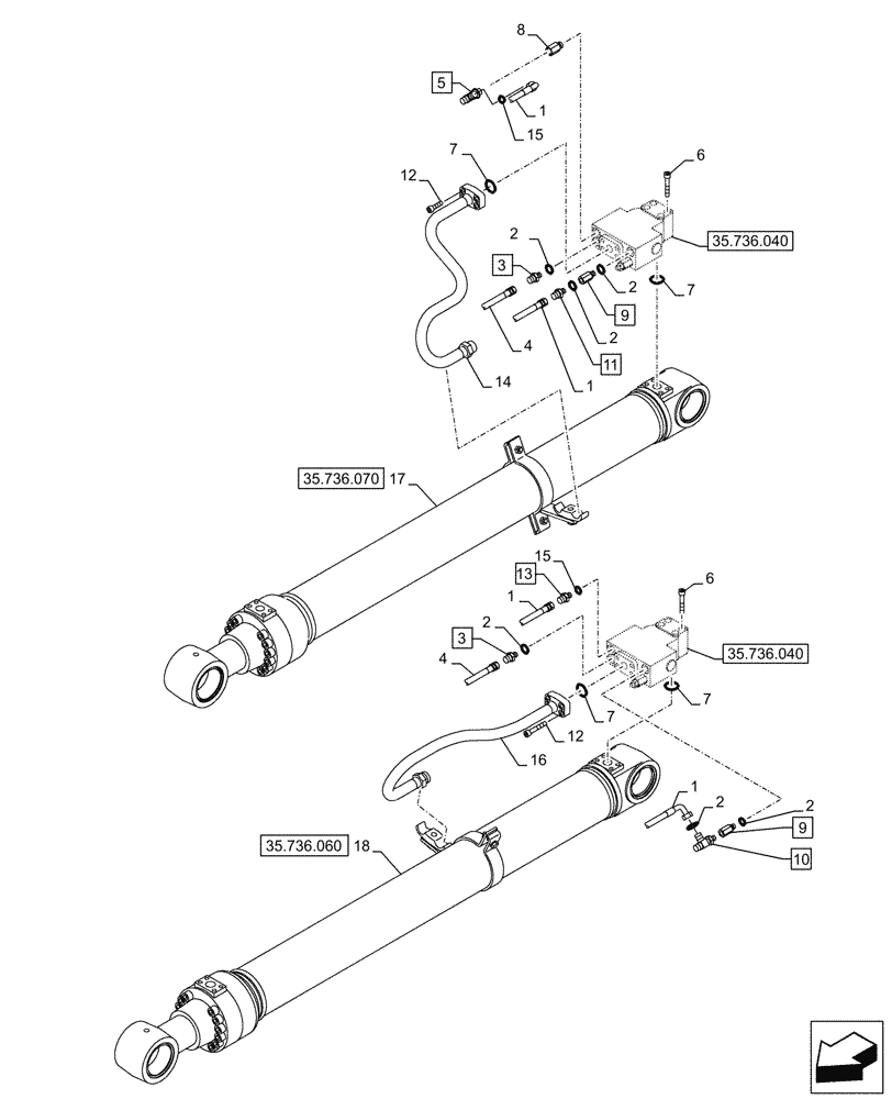 Схема запчастей Case CX245D - (35.736.050) - VAR - 481064 - BOOM, CYLINDER, VALVE, LINES (35) - HYDRAULIC SYSTEMS