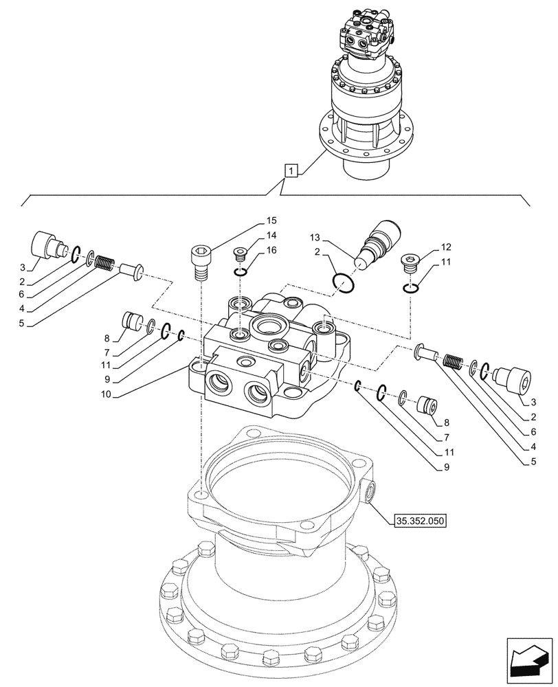 Схема запчастей Case CX245D SR LC - (35.352.040) - SWING REDUCTION UNIT, COMPONENTS (35) - HYDRAULIC SYSTEMS