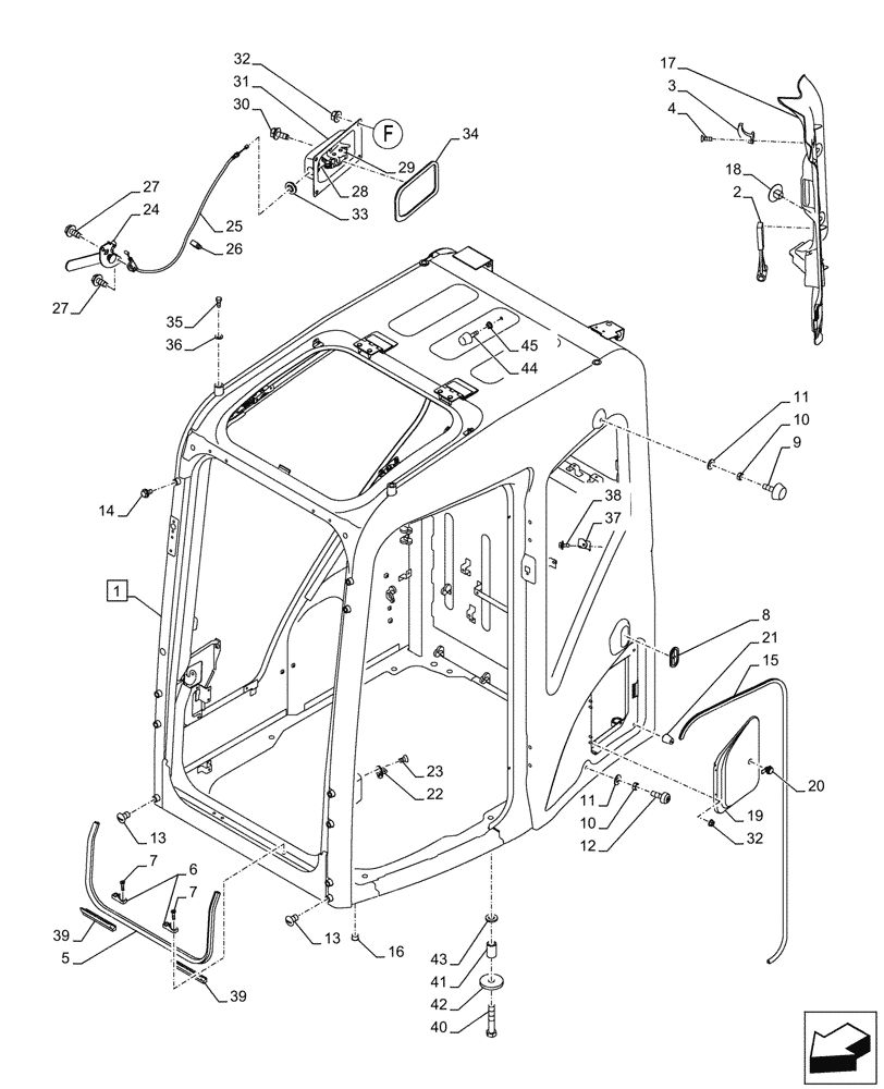 Схема запчастей Case CX245D - (90.150.010) - CAB (90) - PLATFORM, CAB, BODYWORK AND DECALS