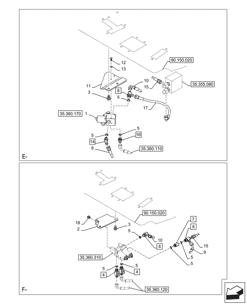 Схема запчастей Case CX245D - (35.360.130) - HAMMER CIRCUIT, LINES (35) - HYDRAULIC SYSTEMS