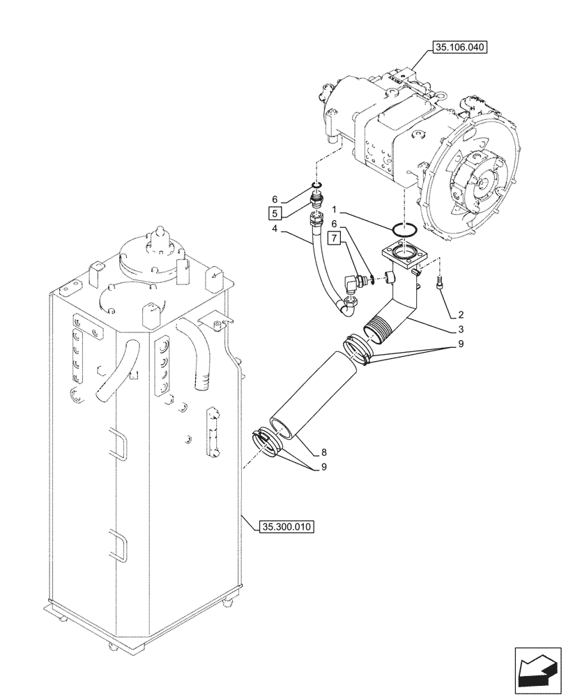 Схема запчастей Case CX245D - (35.106.010) - VARIABLE DELIVERY HYDRAULIC PUMP, LINES (35) - HYDRAULIC SYSTEMS