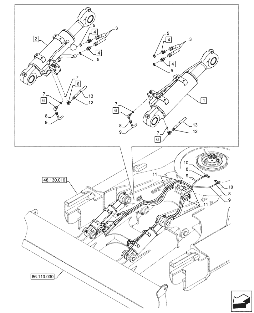 Схема запчастей Case CX245D - (35.741.110) - VAR - 481064 - DOZER BLADE, LIFT CYLINDER, LINES, SAFETY VALVE (35) - HYDRAULIC SYSTEMS