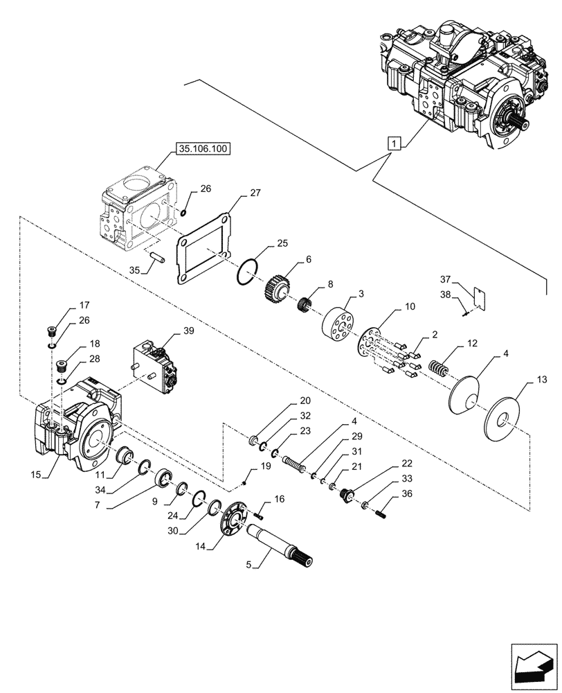 Схема запчастей Case CX245D - (35.106.110) - VAR - 481064 - VARIABLE DELIVERY HYDRAULIC PUMP (35) - HYDRAULIC SYSTEMS