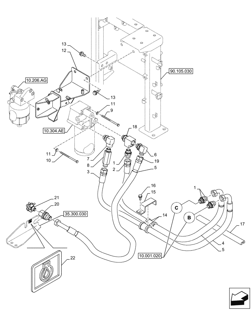 Схема запчастей Case CX290D LC MH - (10.304.020) - VAR - 488034 - ENGINE OIL FILTER, DRAIN LINE (10) - ENGINE