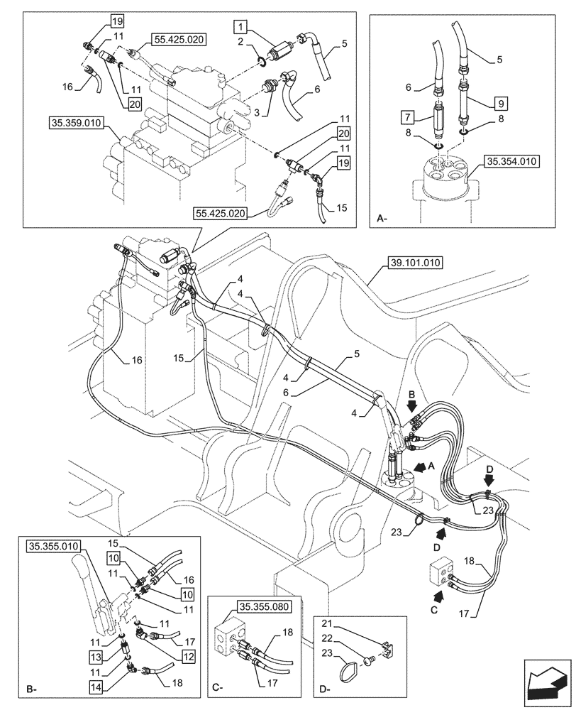 Схема запчастей Case CX245D - (35.741.040) - DOZER BLADE, LINES (35) - HYDRAULIC SYSTEMS