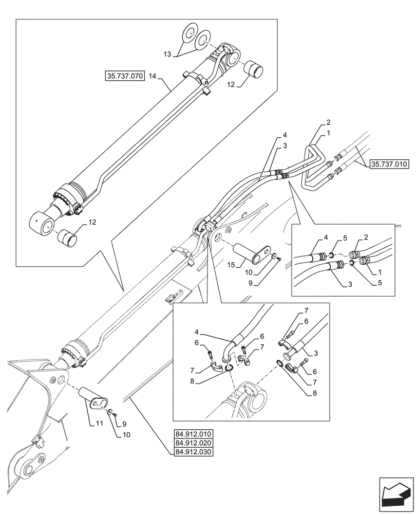 Схема запчастей Case CX245D - (35.737.060) - VAR - 461501, 461502, 481268 - ARM, LIFT, CYLINDER (35) - HYDRAULIC SYSTEMS