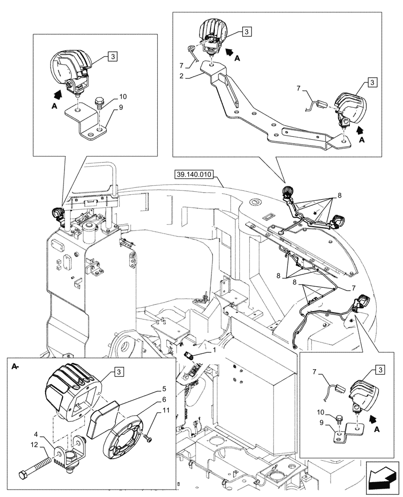 Схема запчастей Case CX245D - (55.404.040) - VAR - 488038 - REAR VIEW CAMERA, SIDE CAMERA, LIGHT (55) - ELECTRICAL SYSTEMS