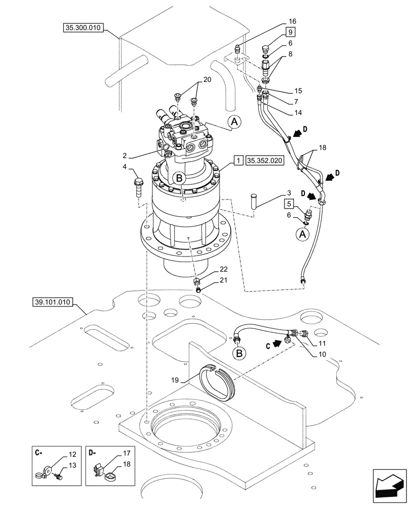 Схема запчастей Case CX245D - (35.352.010) - MOTO-REDUCTION GEAR, LINES (35) - HYDRAULIC SYSTEMS