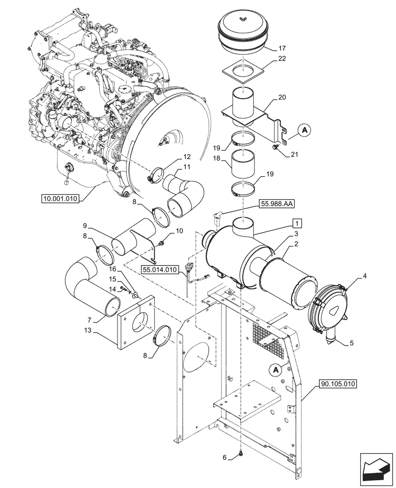 Схема запчастей Case CX290D LC MH - (10.202.010) - VAR - 488031 - AIR CLEANER, PRE-CLEANER CYCLONE TYPE (10) - ENGINE