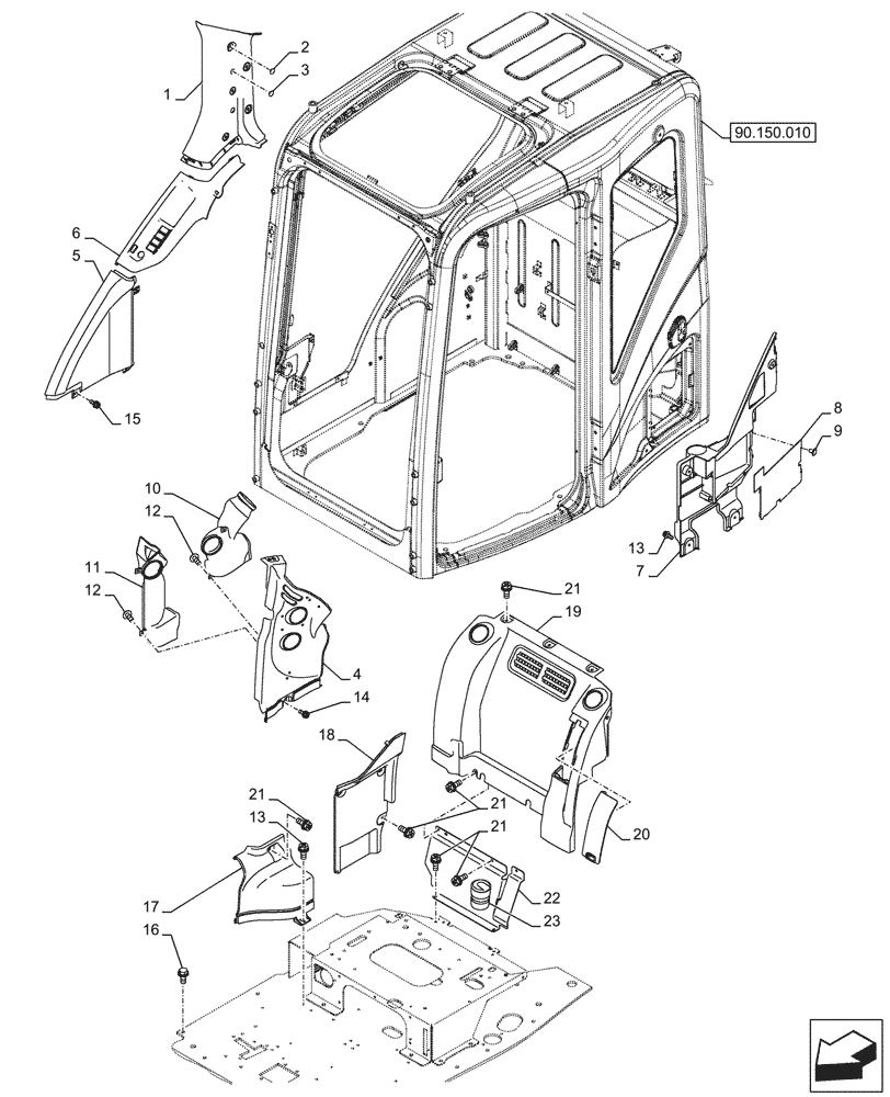 Схема запчастей Case CX245D - (90.160.070) - CAB, PANEL (90) - PLATFORM, CAB, BODYWORK AND DECALS