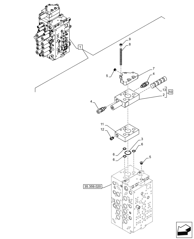 Схема запчастей Case CX245D - (35.359.060) - CONTROL VALVE, COMPONENTS (35) - HYDRAULIC SYSTEMS
