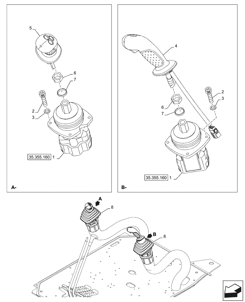Схема запчастей Case CX245D - (35.355.030) - STD + VAR - 461561 - JOYSTICK (35) - HYDRAULIC SYSTEMS