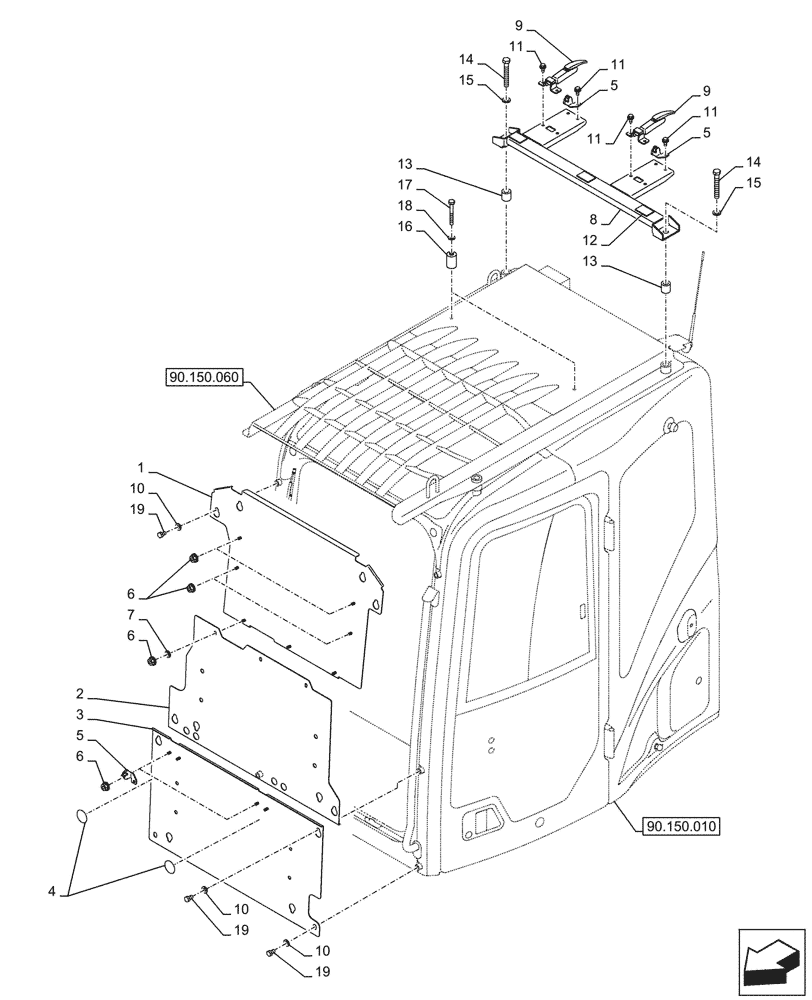 Схема запчастей Case CX245D - (90.150.040) - VAR - 461552 - CAB GUARD, ANTITHEFT (90) - PLATFORM, CAB, BODYWORK AND DECALS