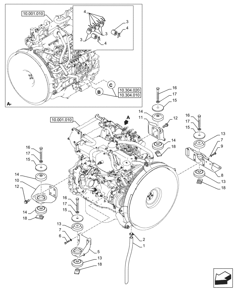 Схема запчастей Case CX290D LC MH - (10.001.020) - STD + VAR - 488034 - ENGINE SUPPORT (10) - ENGINE