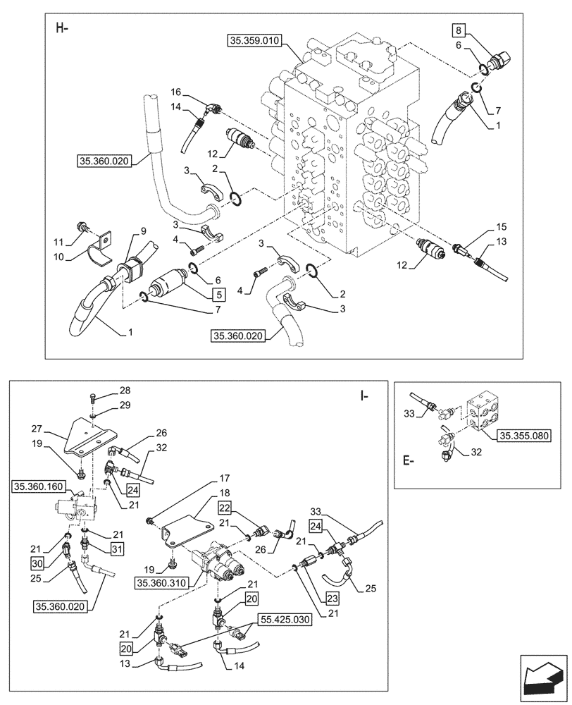 Схема запчастей Case CX245D - (35.360.030) - HAMMER CIRCUIT, LINES (35) - HYDRAULIC SYSTEMS