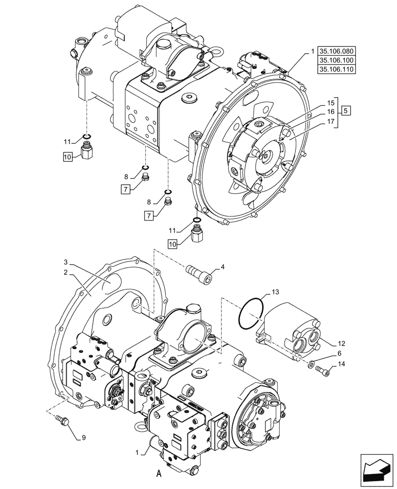 Схема запчастей Case CX245D - (35.106.090) - VAR - 481064 - VARIABLE DELIVERY HYDRAULIC PUMP (35) - HYDRAULIC SYSTEMS