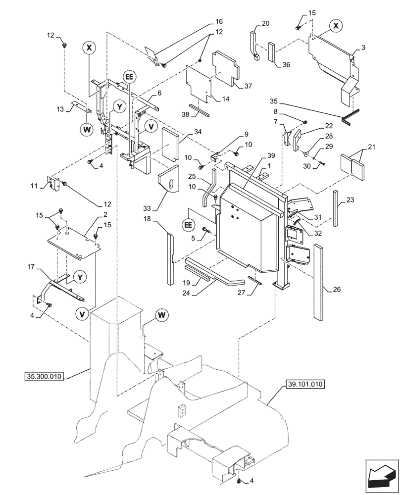Схема запчастей Case CX245D - (90.105.060) - HOUSING & COVERS (90) - PLATFORM, CAB, BODYWORK AND DECALS