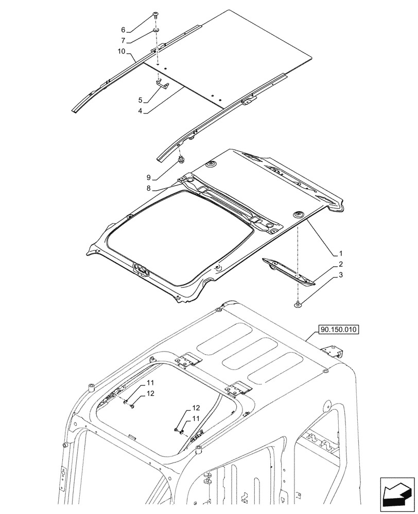 Схема запчастей Case CX245D - (90.151.020) - SUNSHADE (90) - PLATFORM, CAB, BODYWORK AND DECALS