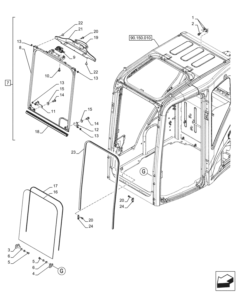 Схема запчастей Case CX245D - (90.156.020) - WINDSHIELD, LATCH (90) - PLATFORM, CAB, BODYWORK AND DECALS