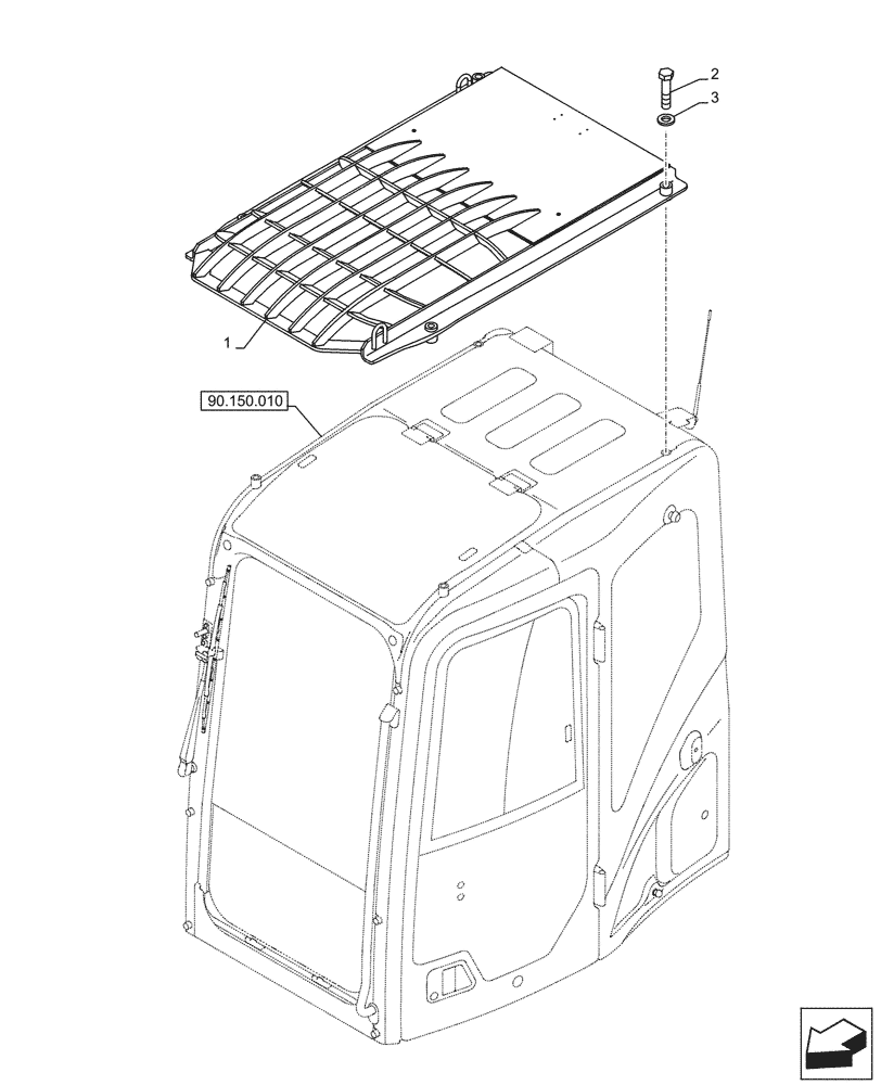 Схема запчастей Case CX245D - (90.150.060) - VAR - 481070 - CAB GUARD, ROOF (90) - PLATFORM, CAB, BODYWORK AND DECALS