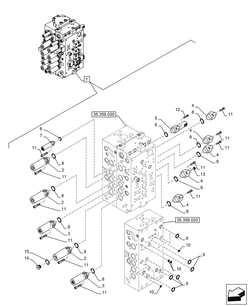 Схема запчастей Case CX245D SR LC - (35.359.030) - CONTROL VALVE, COMPONENTS (35) - HYDRAULIC SYSTEMS