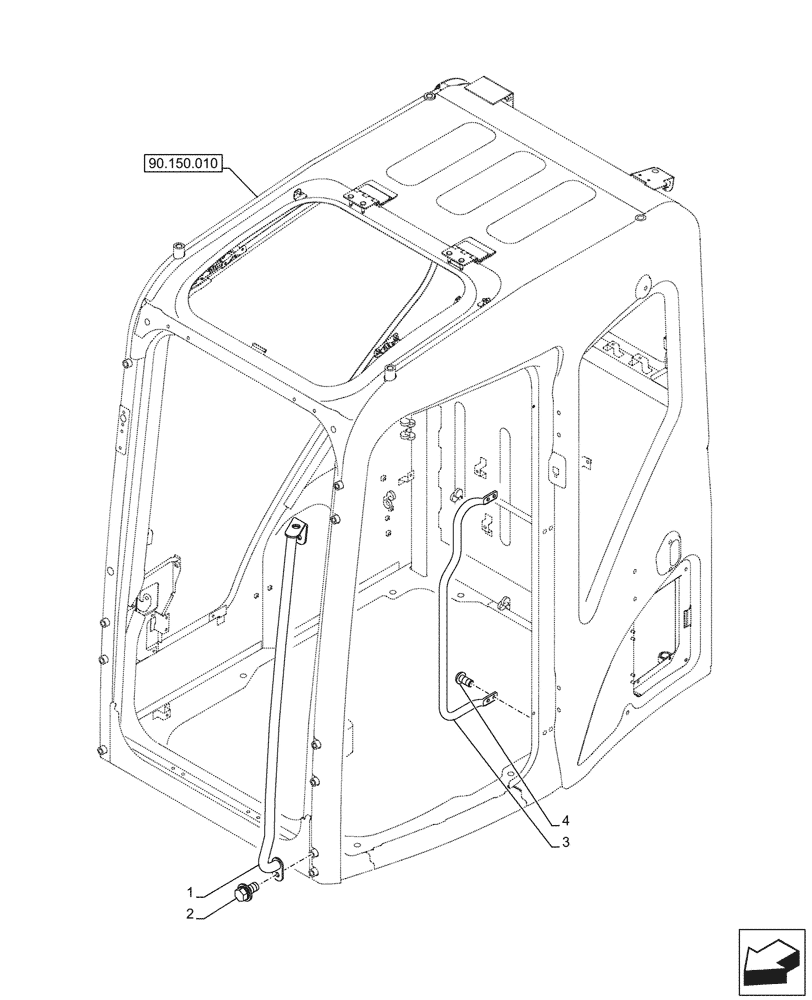 Схема запчастей Case CX245D - (90.118.010) - HANDRAIL, CAB (90) - PLATFORM, CAB, BODYWORK AND DECALS
