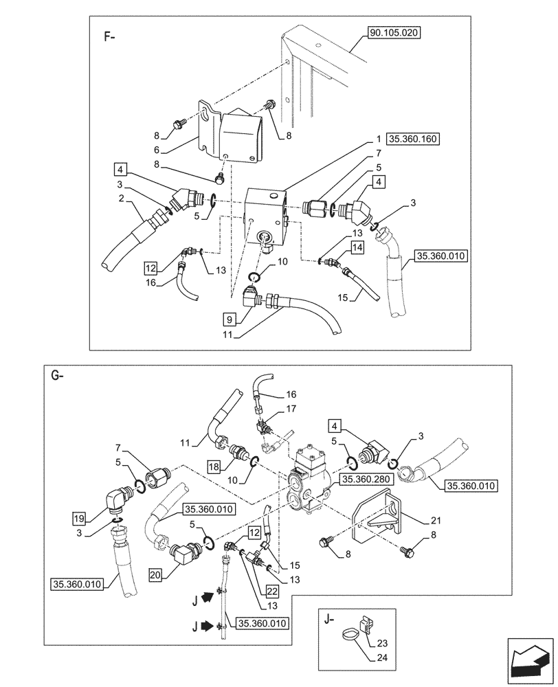 Схема запчастей Case CX245D SR LC - (35.360.020) - HAMMER CIRCUIT, LINES (35) - HYDRAULIC SYSTEMS