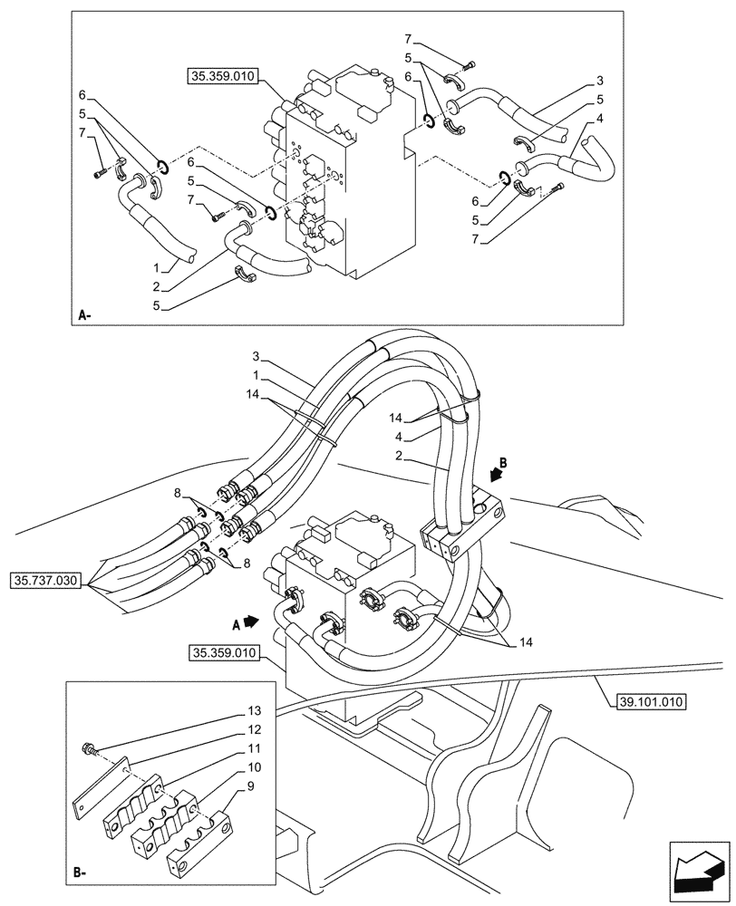 Схема запчастей Case CX245D - (35.737.010) - ARM, CYLINDER, LINES (35) - HYDRAULIC SYSTEMS