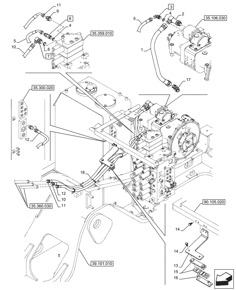 Схема запчастей Case CX290D LC SL - (35.360.010) - VAR - 461863 - HAMMER CIRCUIT, LINES, CLAMSHELL BUCKET, ROTATION, W/ ELECTRICAL PROPORTIONAL CONTROL (35) - HYDRAULIC SYSTEMS