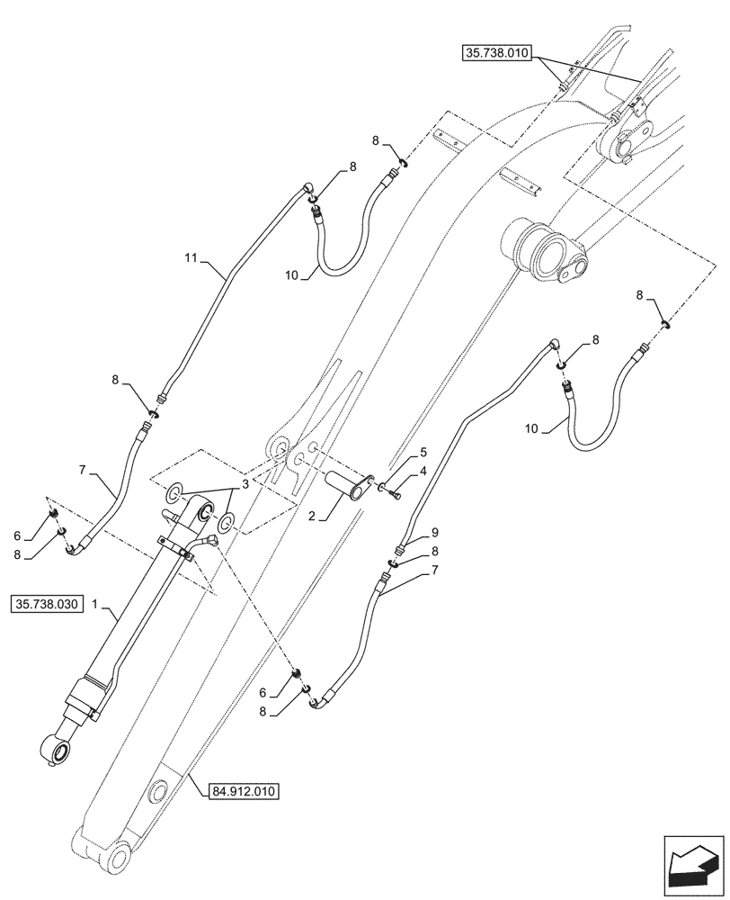 Схема запчастей Case CX290D LC MH - (35.738.020) - VAR - 781930 - BUCKET CYLINDER, LINES (ARM L=3.0M) (35) - HYDRAULIC SYSTEMS