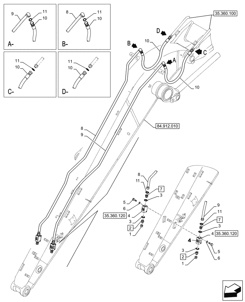 Схема запчастей Case CX290D LC MH - (35.360.110) - VAR - 461872 - ARM, LINE, HAMMER CIRCUIT, SHEARS, HIGH FLOW, W/ ELECTRICAL PROPORTIONAL CONTROL (35) - HYDRAULIC SYSTEMS