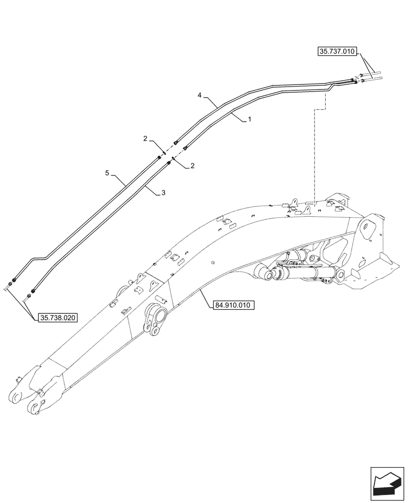 Схема запчастей Case CX290D LC MH - (35.738.010) - VAR - 781930 - BUCKET CYLINDER, LINES (35) - HYDRAULIC SYSTEMS