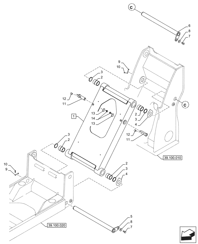 Схема запчастей Case CX290D LC SL - (39.100.040) - ELEVATOR, FRAME, LINK & ROD (39) - FRAMES AND BALLASTING