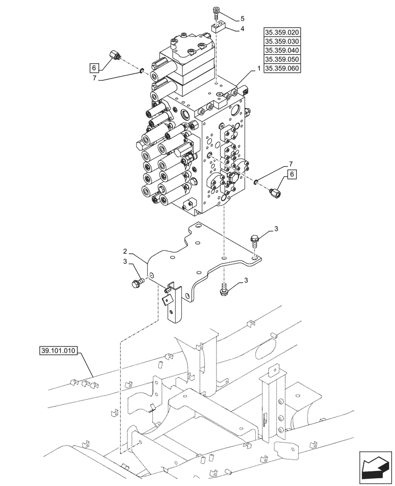 Схема запчастей Case CX290D LC SL - (35.359.010) - VAR - 461863 - CONTROL VALVE, MOUNTING, BRACKET, CLAMSHELL BUCKET, ROTATION, W/ ELECTRICAL PROPORTIONAL CONTROL (35) - HYDRAULIC SYSTEMS