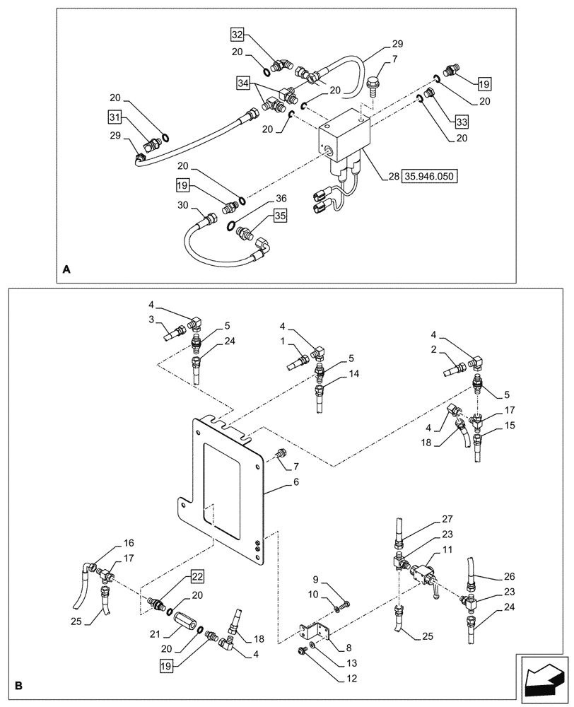 Схема запчастей Case CX290D LC SL - (35.946.030) - ELEVATOR, FRAME, HYDRAULIC LINE (35) - HYDRAULIC SYSTEMS