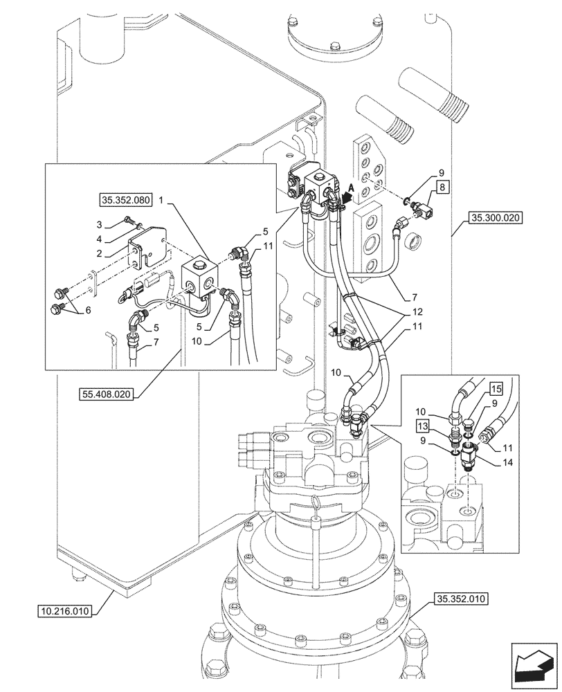 Схема запчастей Case CX290D LC SL - (35.352.070) - VAR - 461568 - MOTO-REDUCTION GEAR, LINES, FREE SWING (35) - HYDRAULIC SYSTEMS