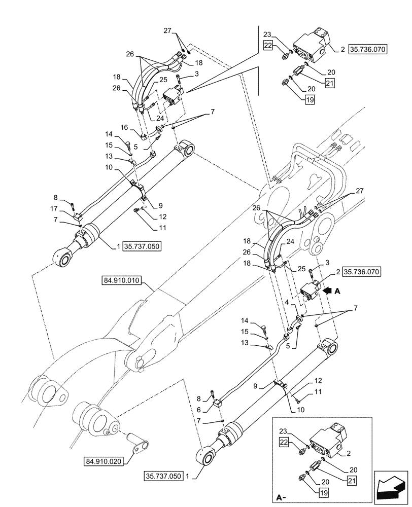 Схема запчастей Case CX290D LC MH - (35.737.040) - VAR - 781930 - ARM, CYLINDER, LINES (35) - HYDRAULIC SYSTEMS