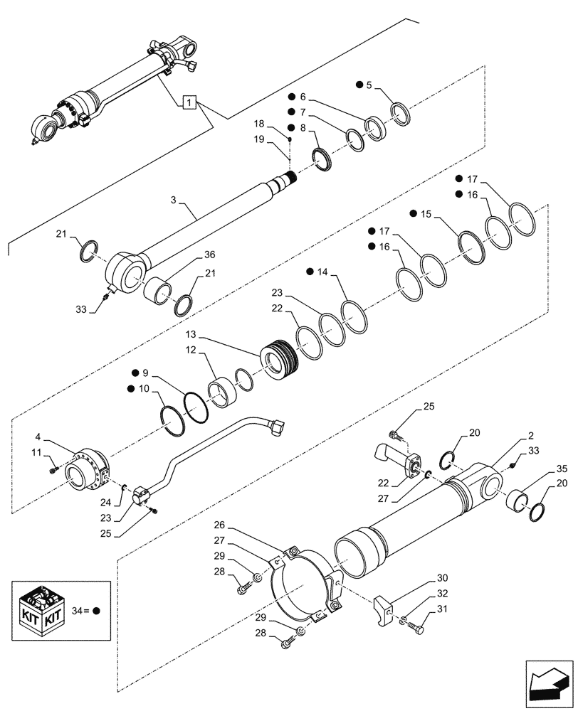 Схема запчастей Case CX290D LC MH - (35.738.030) - VAR - 781930 - BUCKET CYLINDER, COMPONENTS (35) - HYDRAULIC SYSTEMS