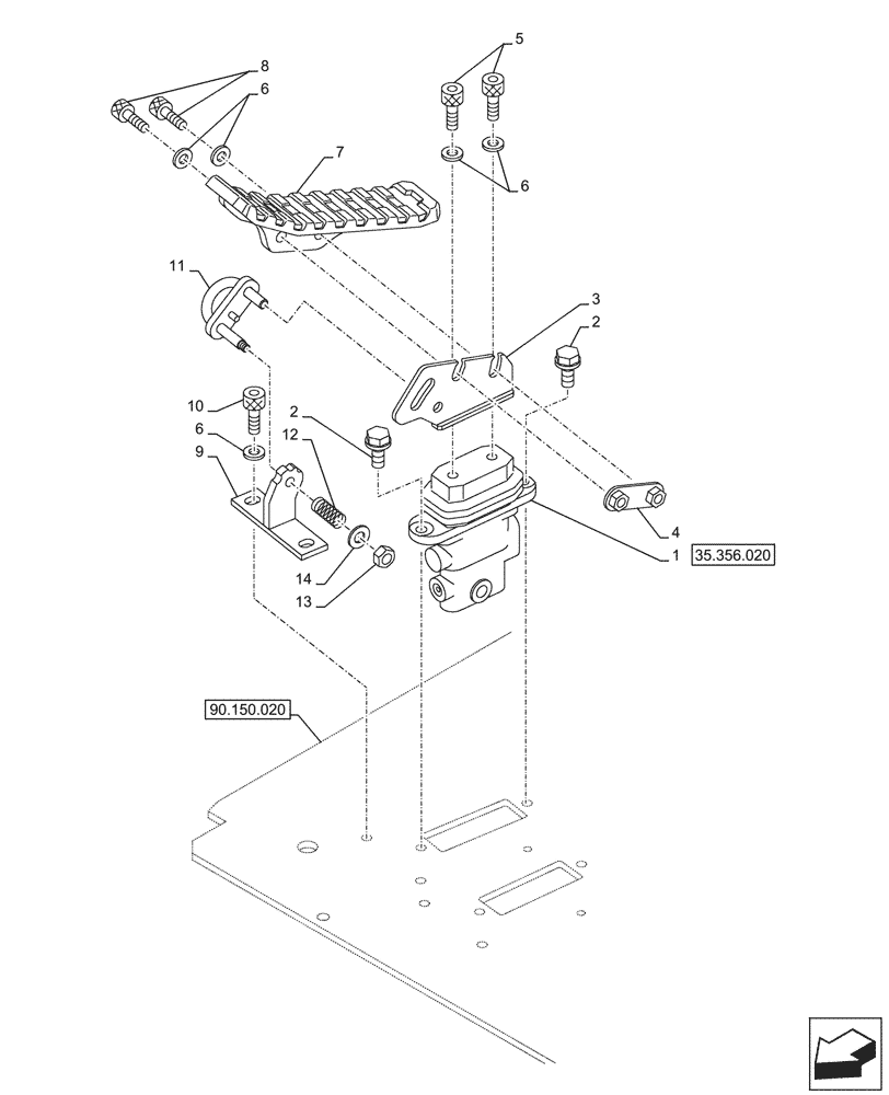 Схема запчастей Case CX290D LC SL - (35.356.010) - PEDAL, REMOTE CONTROL VALVE (35) - HYDRAULIC SYSTEMS