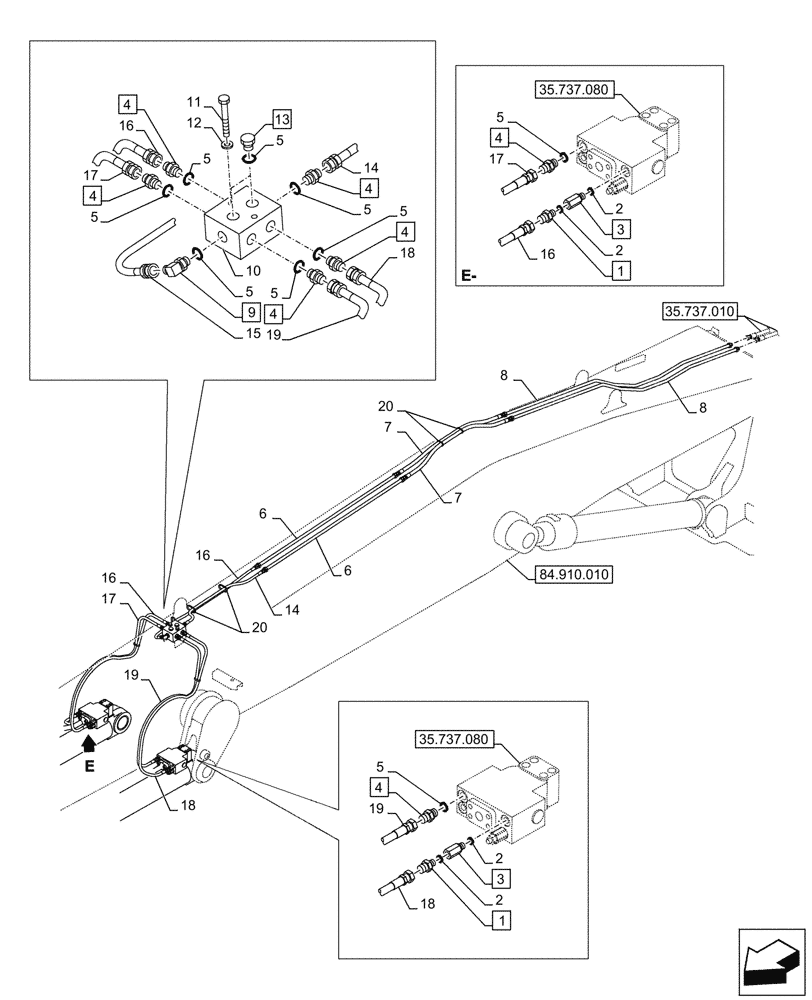 Схема запчастей Case CX290D LC SL - (35.737.070) - VAR - 481064 - ARM, CYLINDER, LINES (35) - HYDRAULIC SYSTEMS